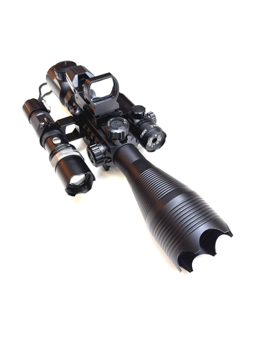 Zielfernrohr mit Laser, Rotpunkt und Lampe