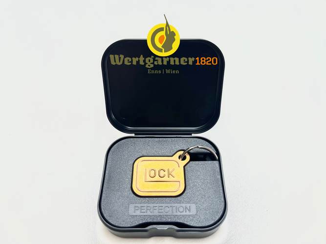 Glock Schlüsselanhänger Logo Metall vergoldet